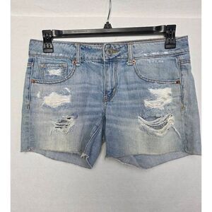 American Eagle Distressed Jean Shorts Sz 6 Light Wash